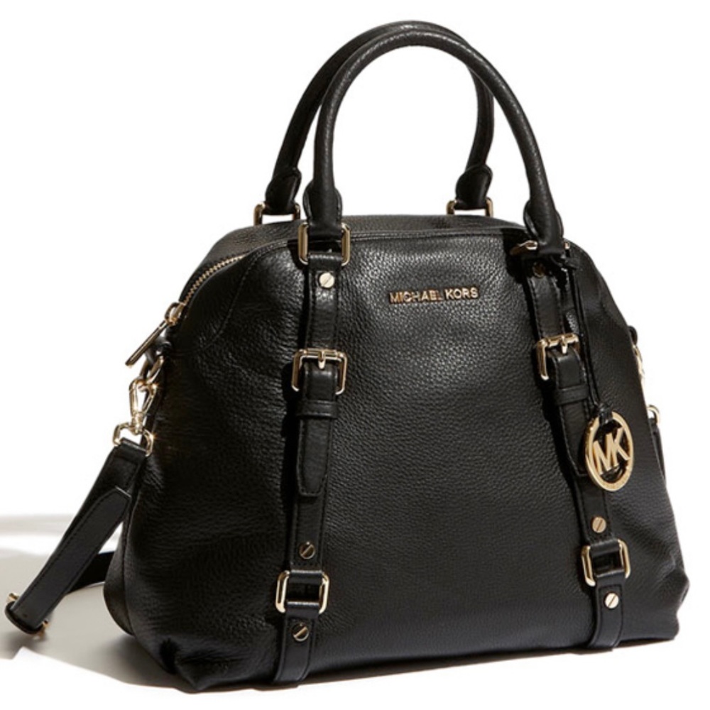 Michael Kors Black Leather Satchel with Gold Hardware